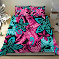 Plumeria Polynesian Pattern Bedding Set Unique Fantasy Pink Teal