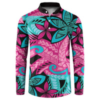Plumeria Polynesian Pattern Button Sweatshirt Unique Fantasy Pink Teal LT01 Pink - Polynesian Pride