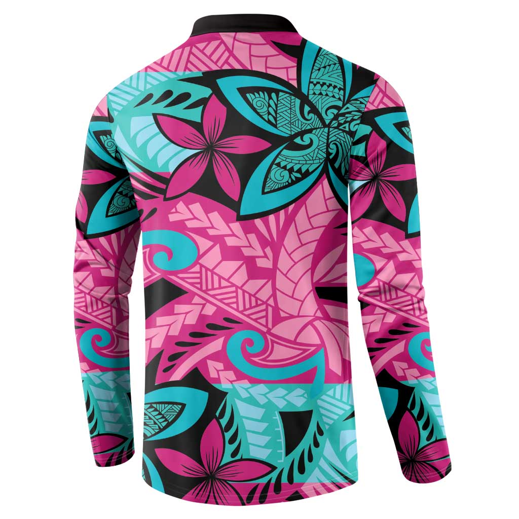 Plumeria Polynesian Pattern Button Sweatshirt Unique Fantasy Pink Teal LT01 - Polynesian Pride