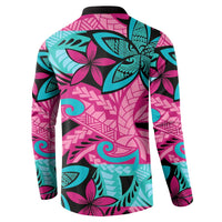 Plumeria Polynesian Pattern Button Sweatshirt Unique Fantasy Pink Teal LT01 - Polynesian Pride
