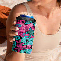 Plumeria Polynesian Pattern 4 in 1 Can Cooler Tumbler Unique Fantasy Pink Teal LT01 - Polynesian Pride