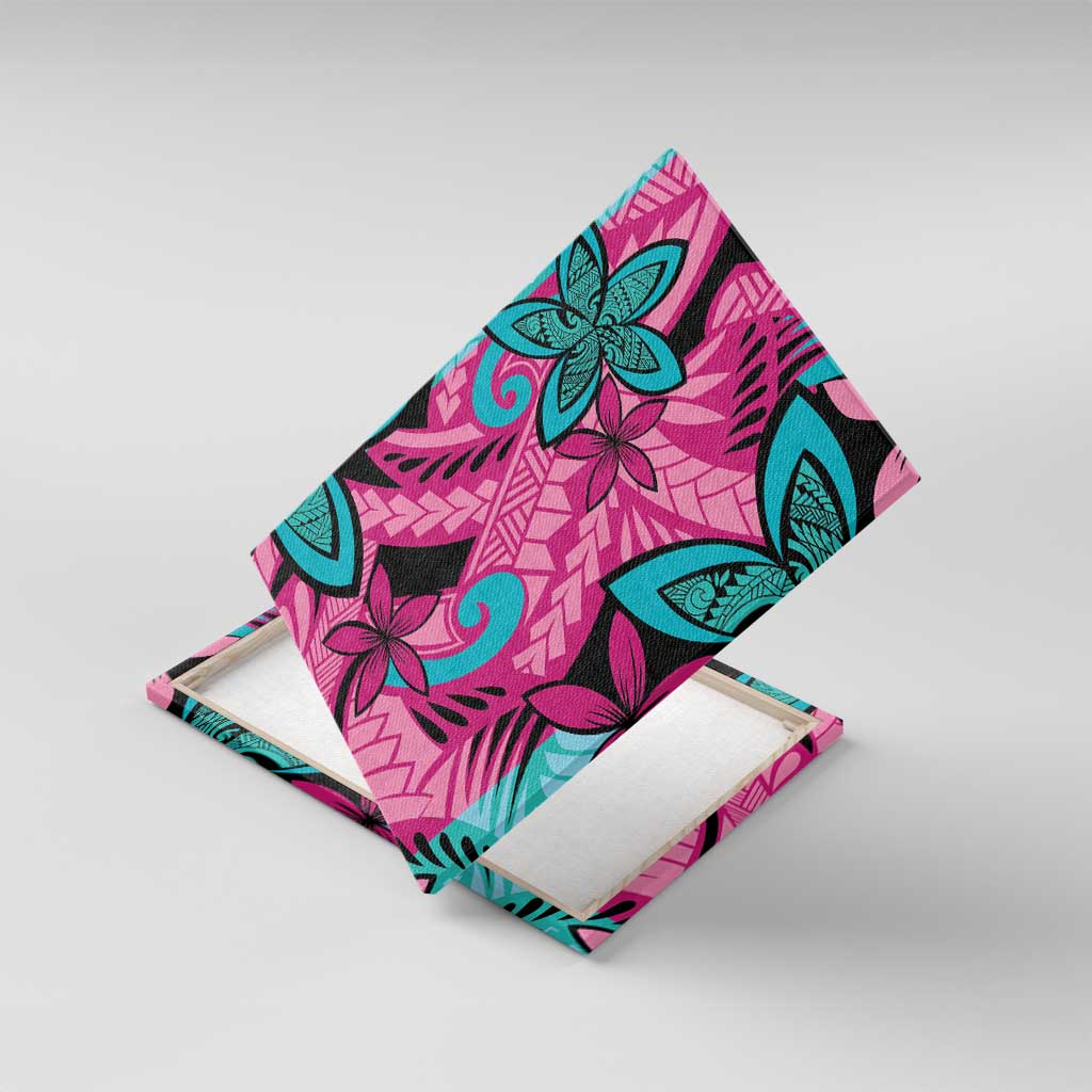Plumeria Polynesian Pattern Canvas Wall Art Unique Fantasy Pink Teal LT01 With Frame Pink - Polynesian Pride