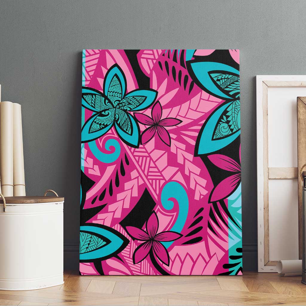 Plumeria Polynesian Pattern Canvas Wall Art Unique Fantasy Pink Teal LT01 - Polynesian Pride