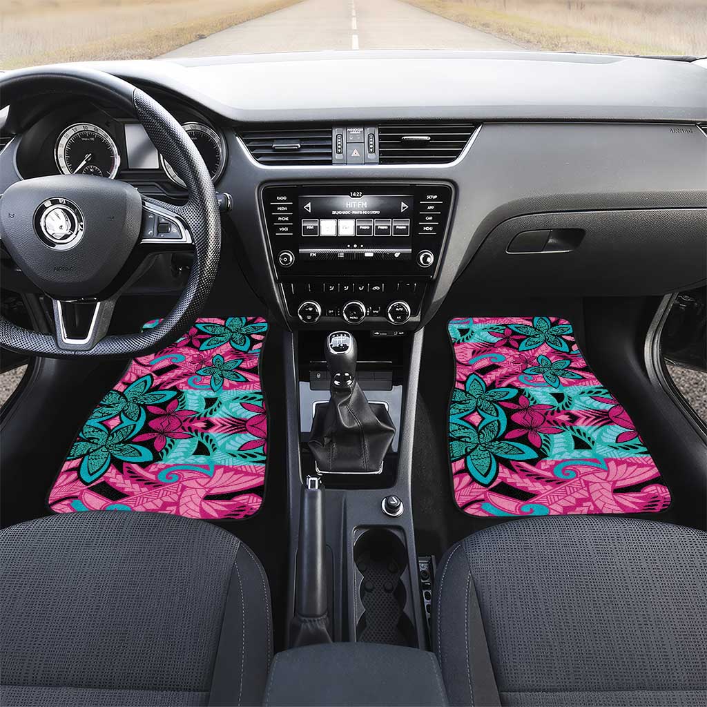 Plumeria Polynesian Pattern Car Mats Unique Fantasy Pink Teal LT01 Set 2pcs - Front Pink - Polynesian Pride