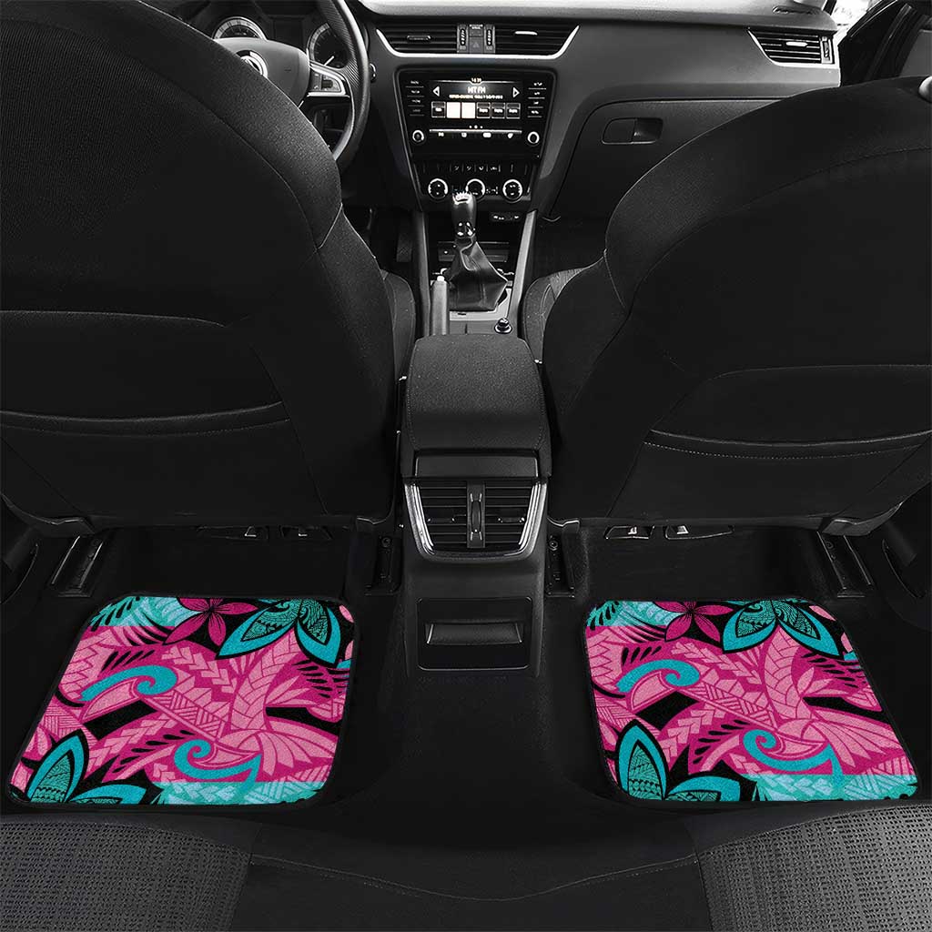 Plumeria Polynesian Pattern Car Mats Unique Fantasy Pink Teal LT01 Set 2pcs - Back Pink - Polynesian Pride