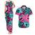 Plumeria Polynesian Pattern Couples Matching Tank Maxi Dress and Hawaiian Shirt Unique Fantasy Pink Teal