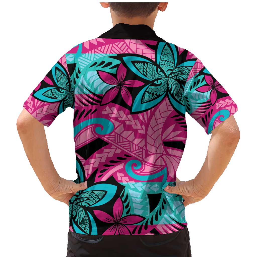 Plumeria Polynesian Pattern Family Matching Mermaid Dress and Hawaiian Shirt Unique Fantasy Pink Teal