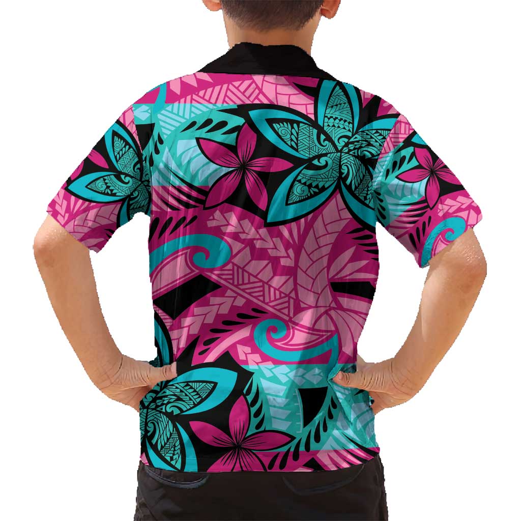 Plumeria Polynesian Pattern Family Matching Off Shoulder Maxi Dress and Hawaiian Shirt Unique Fantasy Pink Teal