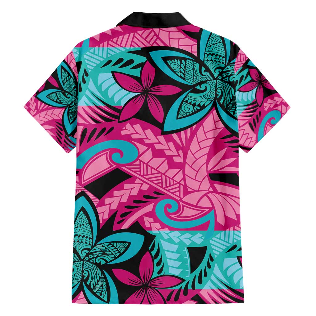 Plumeria Polynesian Pattern Family Matching Puletasi and Hawaiian Shirt Unique Fantasy Pink Teal