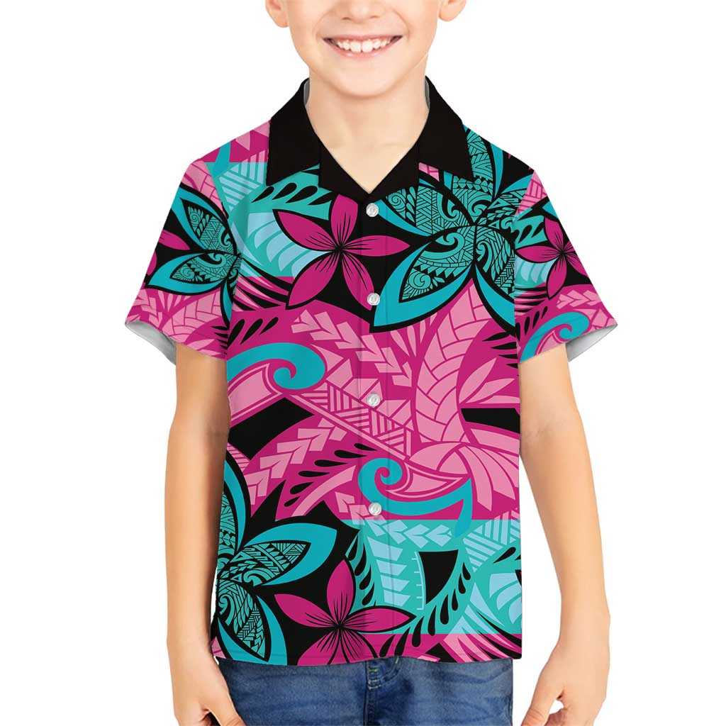 Plumeria Polynesian Pattern Family Matching Puletasi and Hawaiian Shirt Unique Fantasy Pink Teal