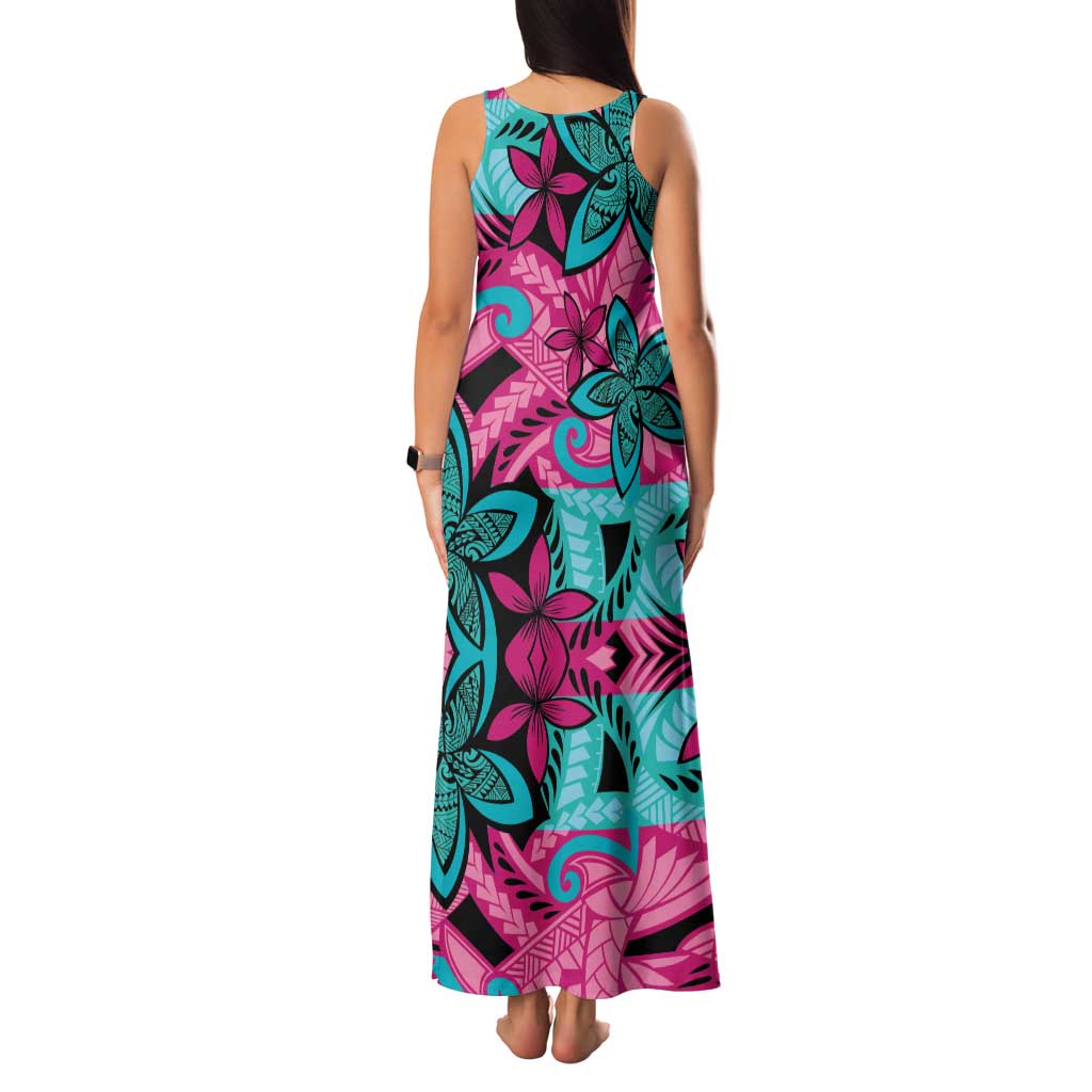 Plumeria Polynesian Pattern Family Matching Tank Maxi Dress and Hawaiian Shirt Unique Fantasy Pink Teal