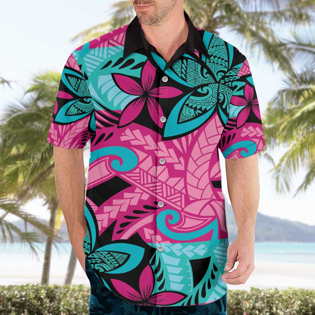 Plumeria Polynesian Pattern Hawaiian Shirt Unique Fantasy Pink Teal LT01 - Polynesian Pride