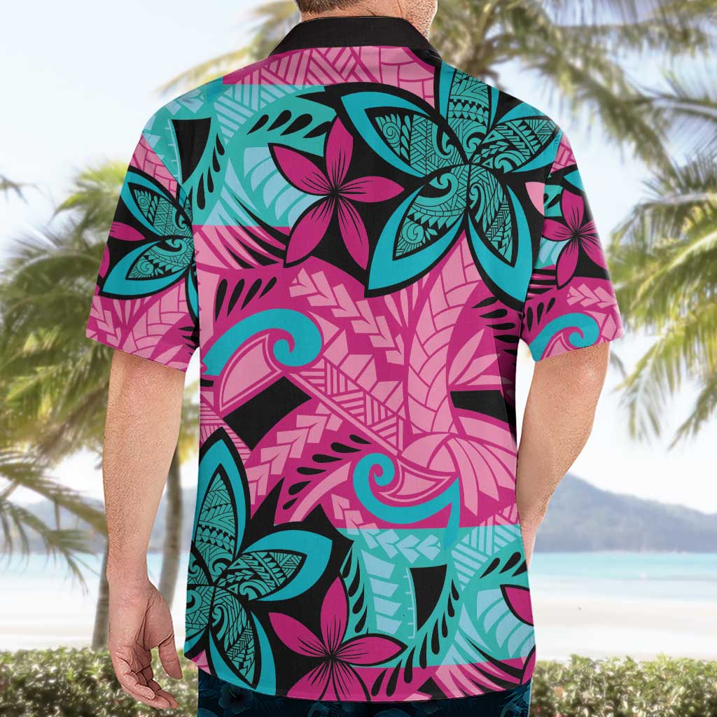 Plumeria Polynesian Pattern Hawaiian Shirt Unique Fantasy Pink Teal LT01 - Polynesian Pride