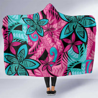 Plumeria Polynesian Pattern Hooded Blanket Unique Fantasy Pink Teal LT01 One Size Pink - Polynesian Pride