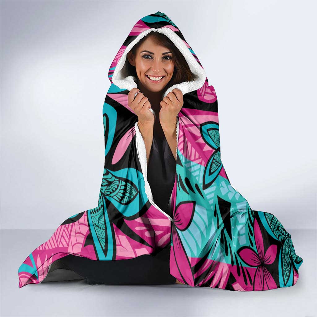 Plumeria Polynesian Pattern Hooded Blanket Unique Fantasy Pink Teal LT01 - Polynesian Pride