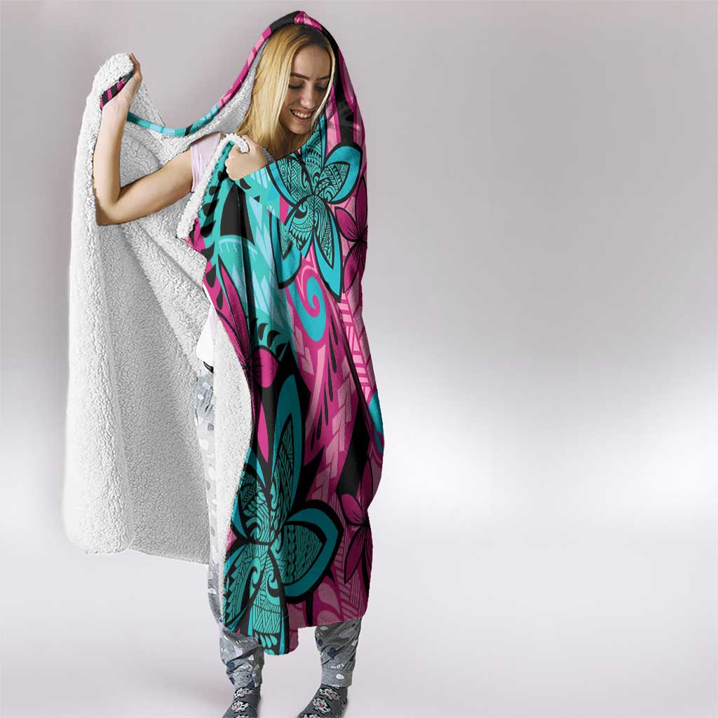 Plumeria Polynesian Pattern Hooded Blanket Unique Fantasy Pink Teal LT01 - Polynesian Pride