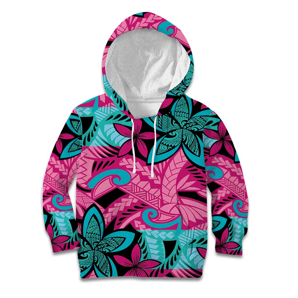 Plumeria Polynesian Pattern Kid Hoodie Unique Fantasy Pink Teal