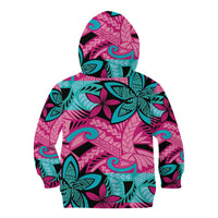 Plumeria Polynesian Pattern Kid Hoodie Unique Fantasy Pink Teal