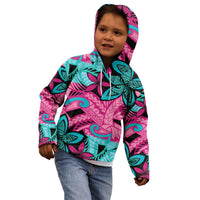 Plumeria Polynesian Pattern Kid Hoodie Unique Fantasy Pink Teal