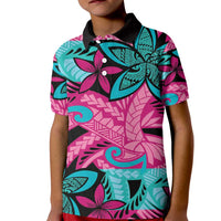 Plumeria Polynesian Pattern Kid Polo Shirt Unique Fantasy Pink Teal