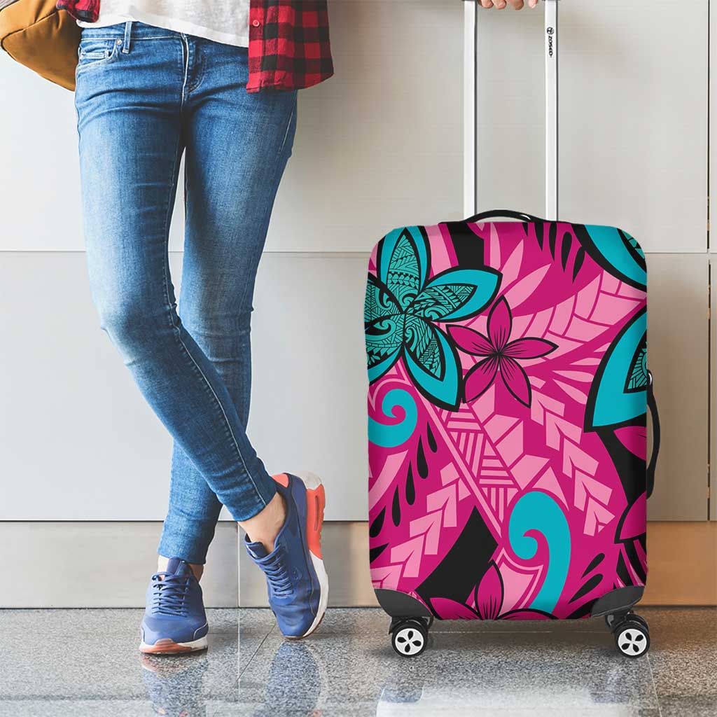 Plumeria Polynesian Pattern Luggage Cover Unique Fantasy Pink Teal