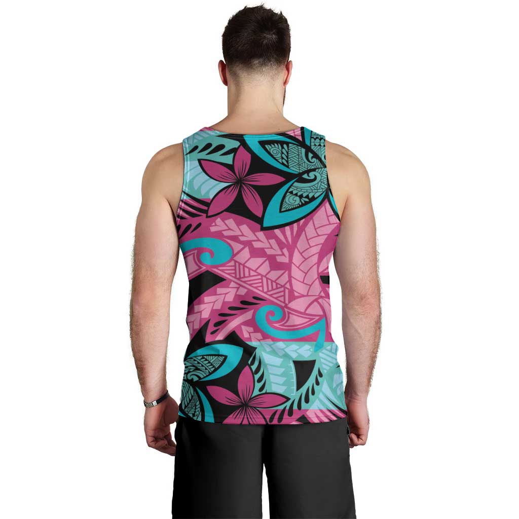 Plumeria Polynesian Pattern Men Tank Top Unique Fantasy Pink Teal LT01 - Polynesian Pride