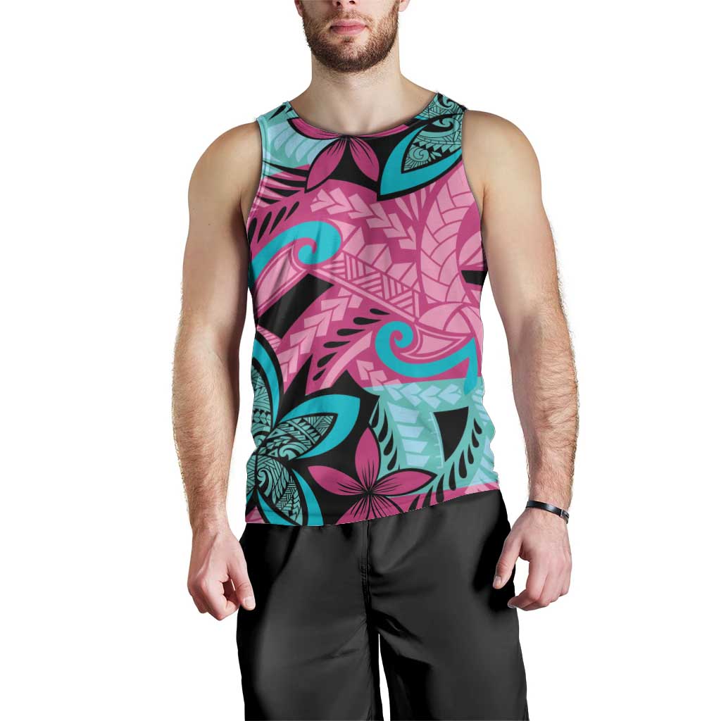 Plumeria Polynesian Pattern Men Tank Top Unique Fantasy Pink Teal LT01 - Polynesian Pride