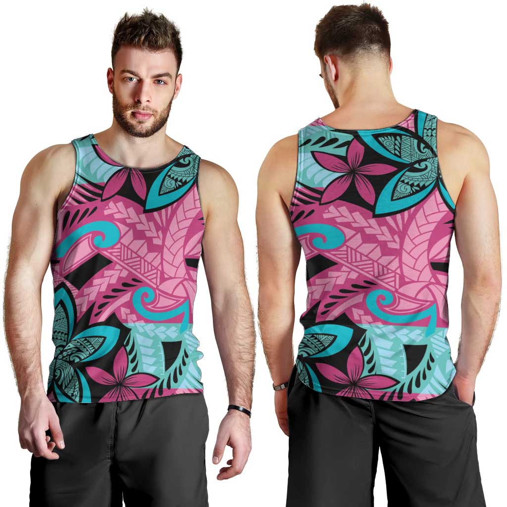 Plumeria Polynesian Pattern Men Tank Top Unique Fantasy Pink Teal LT01 - Polynesian Pride