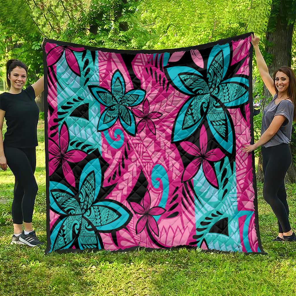 Plumeria Polynesian Pattern Quilt Unique Fantasy Pink Teal