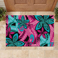 Plumeria Polynesian Pattern Rubber Doormat Unique Fantasy Pink Teal LT01 Pink - Polynesian Pride
