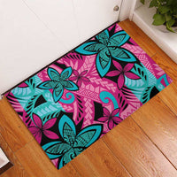 Plumeria Polynesian Pattern Rubber Doormat Unique Fantasy Pink Teal LT01 - Polynesian Pride