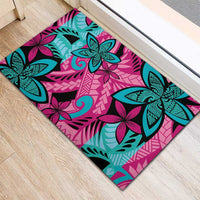 Plumeria Polynesian Pattern Rubber Doormat Unique Fantasy Pink Teal LT01 - Polynesian Pride