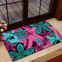 Plumeria Polynesian Pattern Rubber Doormat Unique Fantasy Pink Teal LT01 - Polynesian Pride