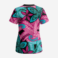 Plumeria Polynesian Pattern Scrub Top Unique Fantasy Pink Teal LT01 - Polynesian Pride