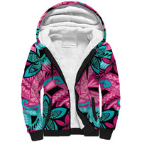 Plumeria Polynesian Pattern Sherpa Hoodie Unique Fantasy Pink Teal LT01 Unisex Pink - Polynesian Pride