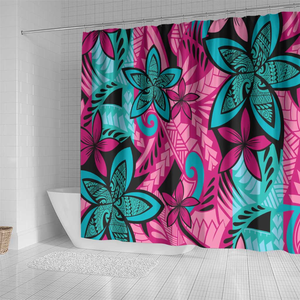 Plumeria Polynesian Pattern Shower Curtain Unique Fantasy Pink Teal