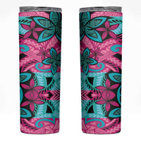 Plumeria Polynesian Pattern Skinny Tumbler Unique Fantasy Pink Teal