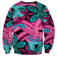 Plumeria Polynesian Pattern Sweatshirt Unique Fantasy Pink Teal LT01 - Polynesian Pride