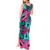 Plumeria Polynesian Pattern Tank Maxi Dress Unique Fantasy Pink Teal
