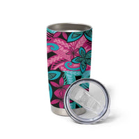 Plumeria Polynesian Pattern Tumbler Cup Unique Fantasy Pink Teal