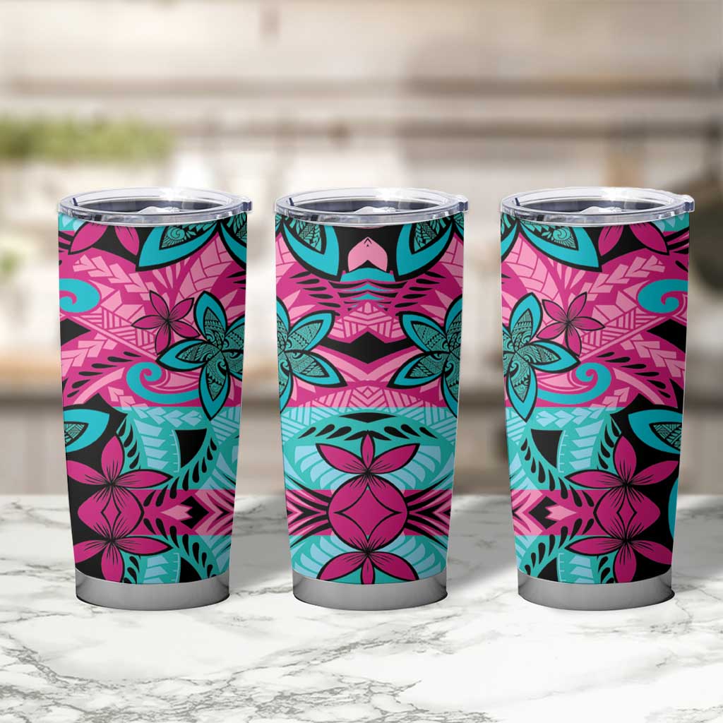 Plumeria Polynesian Pattern Tumbler Cup Unique Fantasy Pink Teal