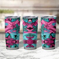 Plumeria Polynesian Pattern Tumbler Cup Unique Fantasy Pink Teal