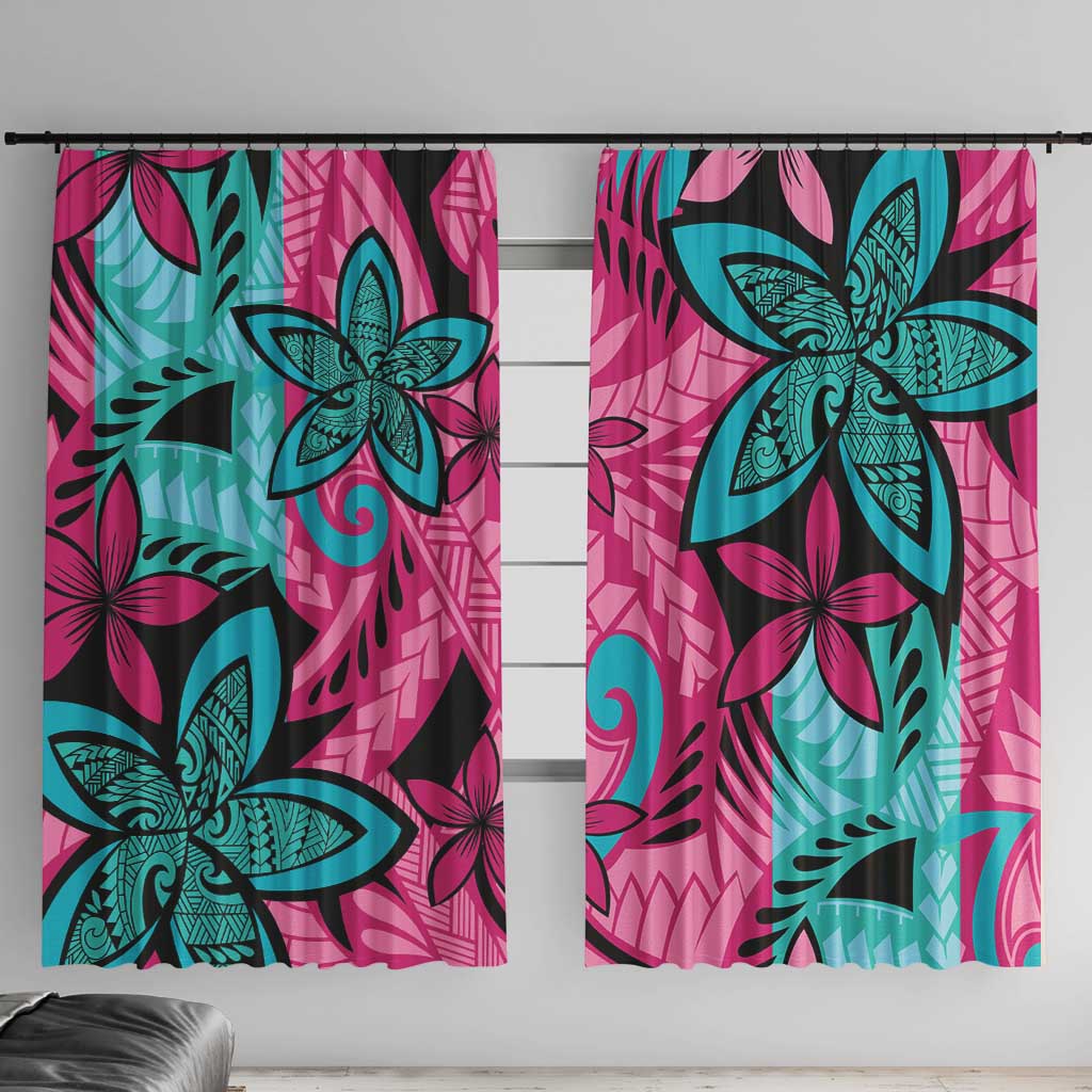 Plumeria Polynesian Pattern Window Curtain Unique Fantasy Pink Teal LT01 With Hooks Pink - Polynesian Pride