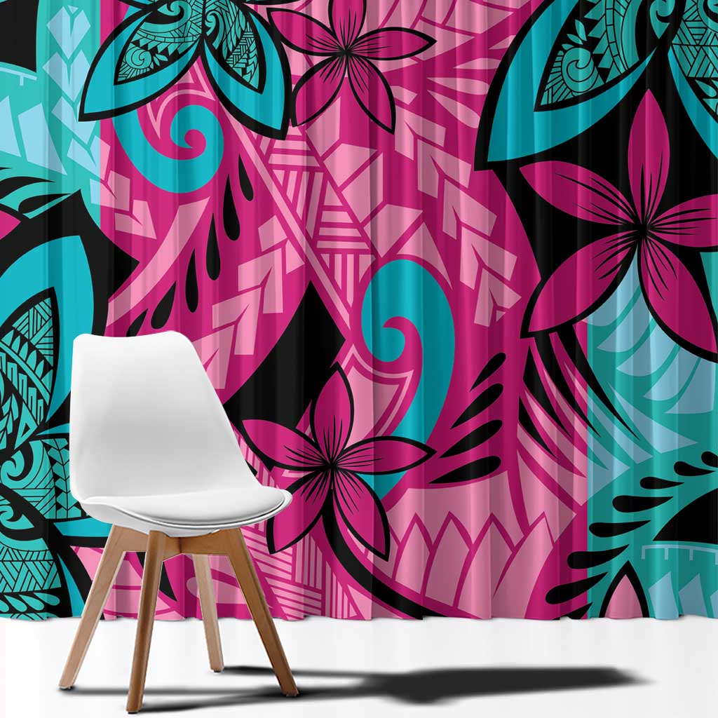 Plumeria Polynesian Pattern Window Curtain Unique Fantasy Pink Teal LT01 - Polynesian Pride