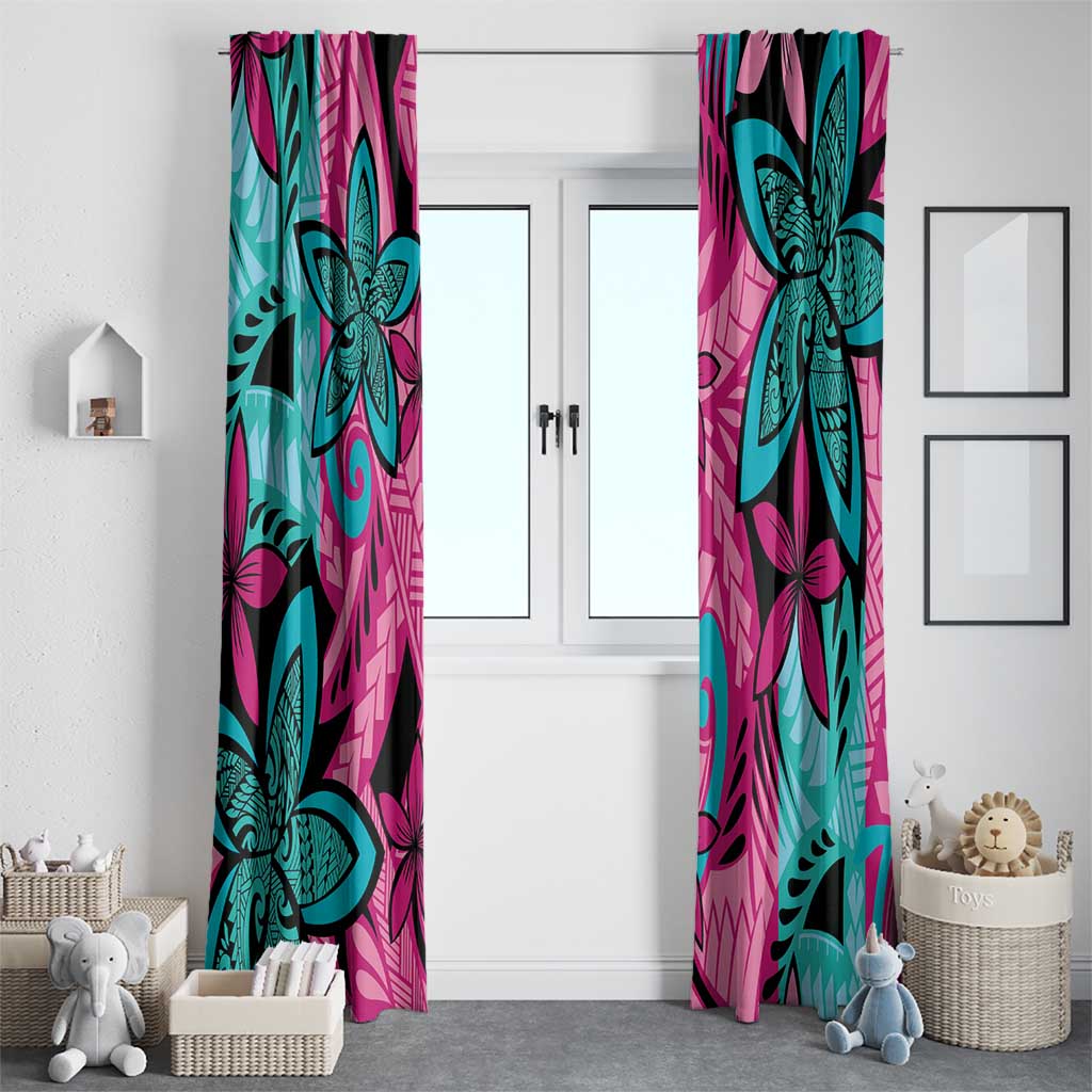 Plumeria Polynesian Pattern Window Curtain Unique Fantasy Pink Teal LT01 - Polynesian Pride