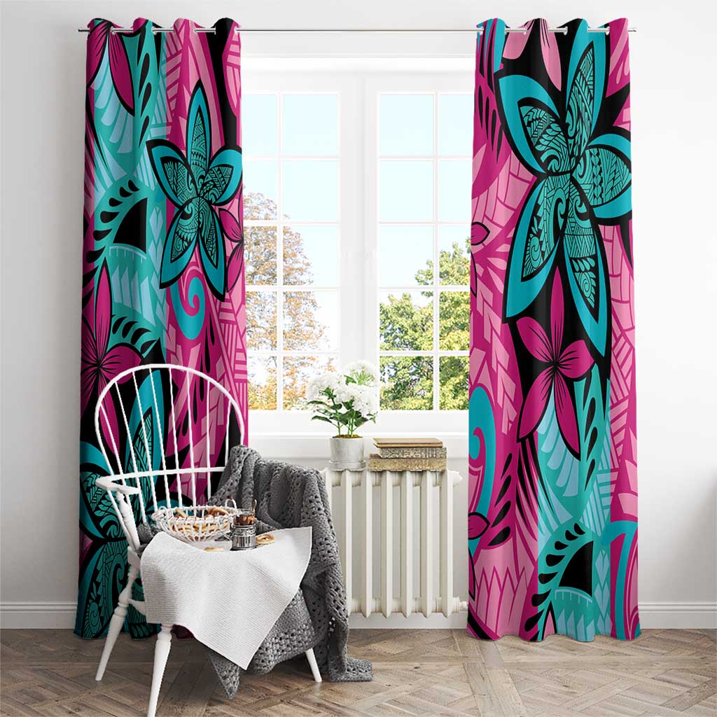 Plumeria Polynesian Pattern Window Curtain Unique Fantasy Pink Teal LT01 - Polynesian Pride