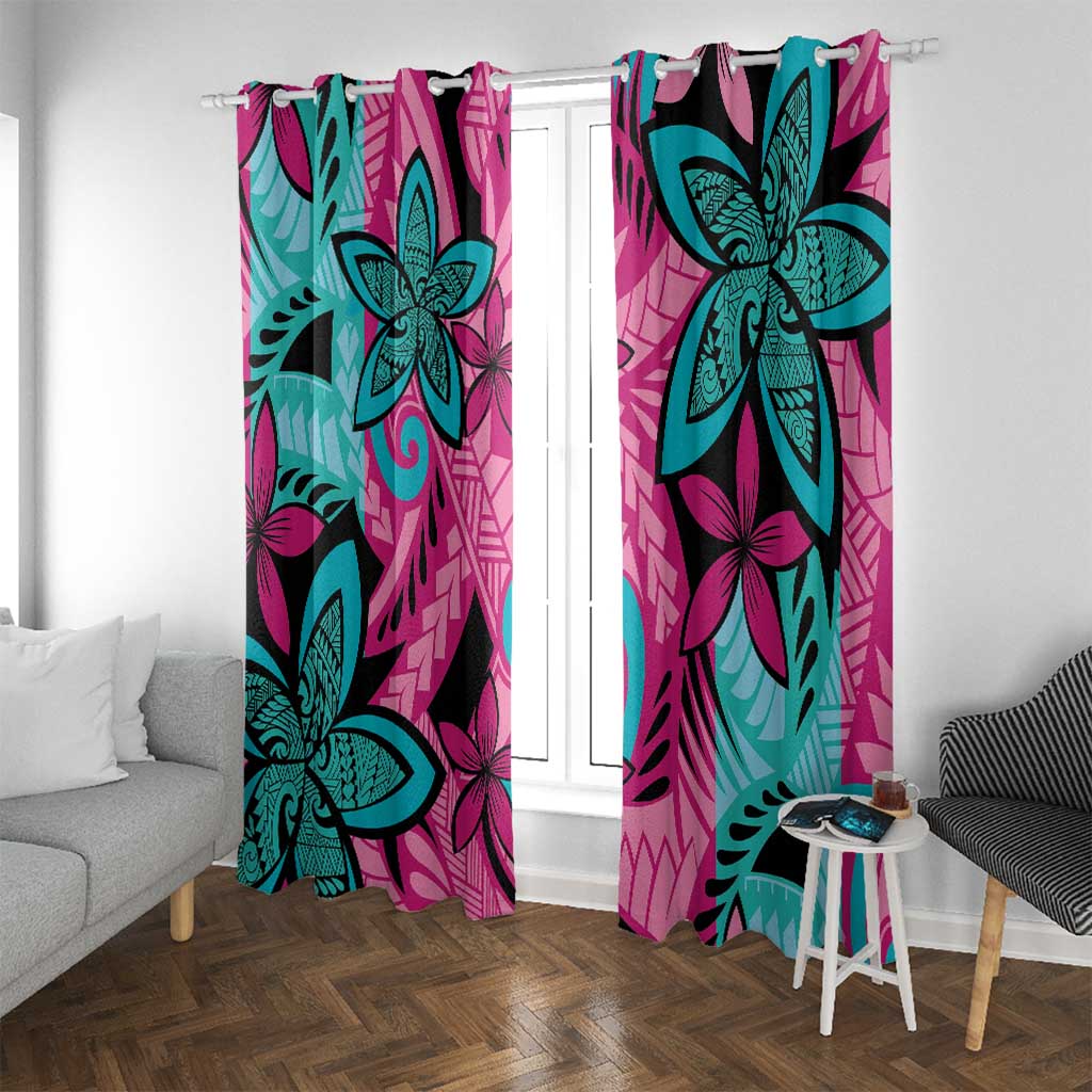 Plumeria Polynesian Pattern Window Curtain Unique Fantasy Pink Teal LT01 With Grommets Pink - Polynesian Pride
