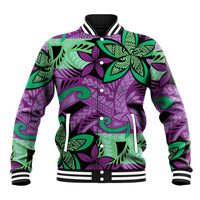 Plumeria Polynesian Pattern Baseball Jacket Unique Fantasy Purple Green LT01 Unisex Purple - Polynesian Pride
