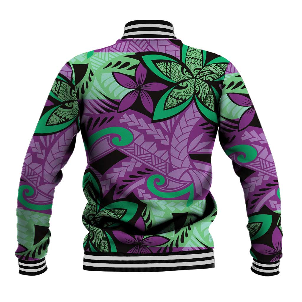 Plumeria Polynesian Pattern Baseball Jacket Unique Fantasy Purple Green LT01 - Polynesian Pride