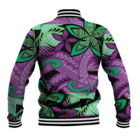 Plumeria Polynesian Pattern Baseball Jacket Unique Fantasy Purple Green LT01 - Polynesian Pride
